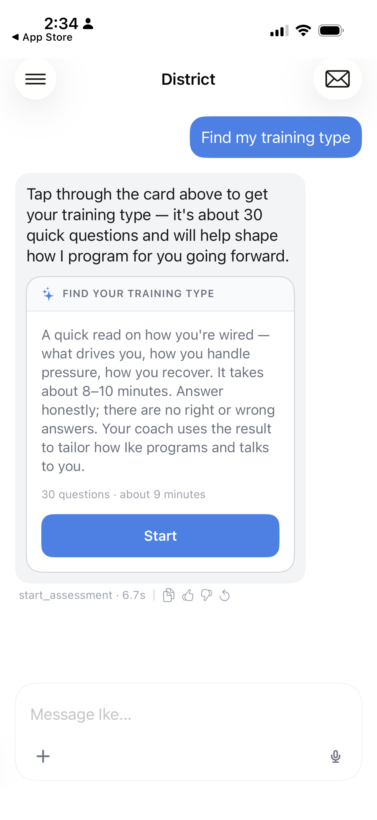 Find your training type — a one-tap assessment