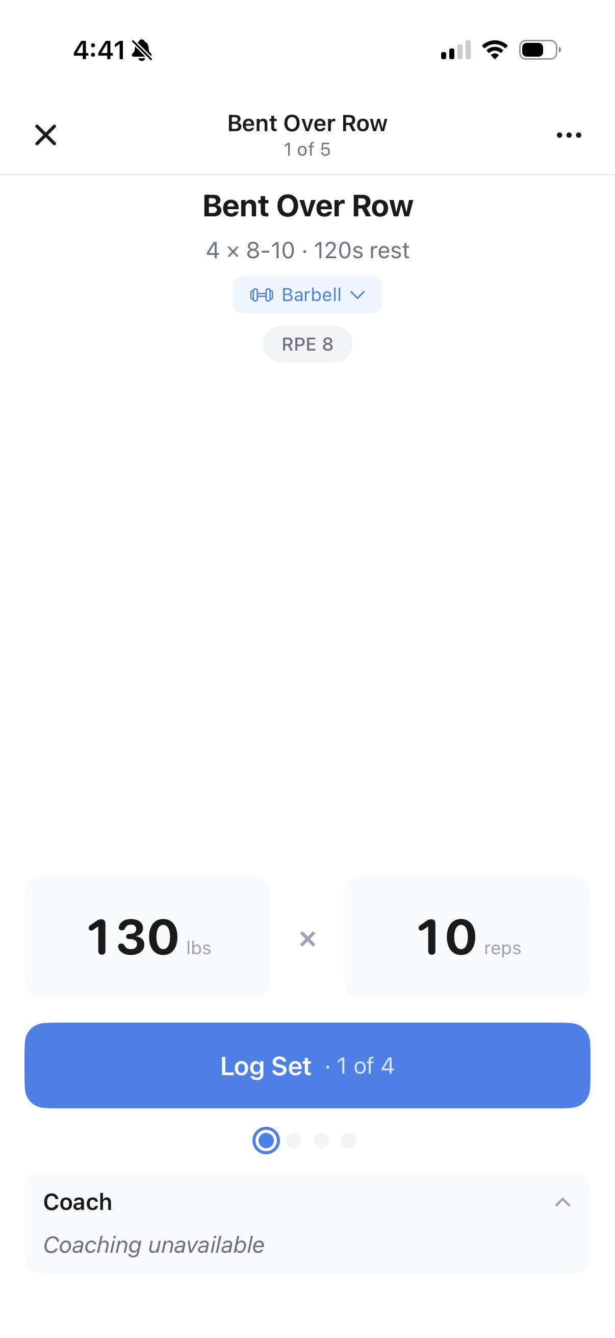 Logging a set mid-workout on iPhone